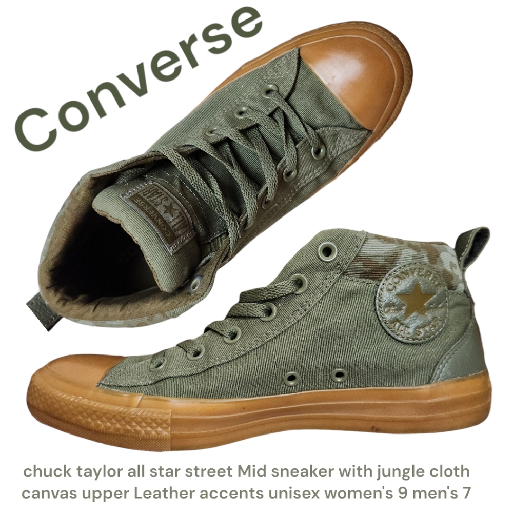 Chuck taylor Converse Mid sneaker jungle cloth khaki green canvas upper Women 9